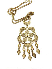 Vintage Celebrity NY Necklace Goldtone Chandelier Filigree Tassel Necklace 20″