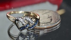 10k y/gold size 7 ring 0.18ct natural treated sapphire diamond heart 1.95g N2536