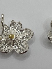 Willi Nonnenmann 1950’s Sterling Silver Filigree 24mm Plumeria Clip-On Earrings