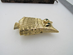 Vintage Jewelled Owl Pin Green Rhinestone Gold Perfume New Old Stock in Box A2