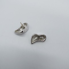 Abstract Art Pierced Earrings Curvy Silver Tone Edgy Retro Style