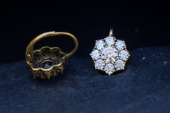 14K Yellow Gold Plated Vintage Style Flower Earrings Pen Tester Pass Moissanite