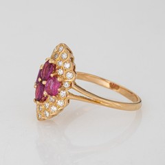 80s Portuguese Ruby Diamond Ring 19k Yellow Gold Cocktail Sz 10.5 Fine Jewelry
