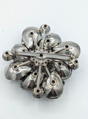 Vintage Rhinestone Brooch Smoky Gray Black Silver Tone Statemen
