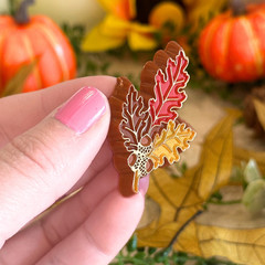 Vintage Hallmark Fall Leaves Brooch Autumn Oak Leaf Acorn Pin