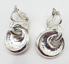 Clip On Earrings Silver Tone Dangle Drop