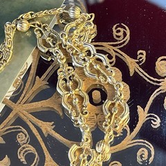 Vtg 54” Gold Tone S Chain Sautoir Necklace – Scroll Station Links – Spring Ring