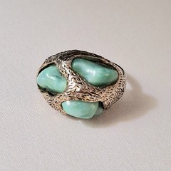 Vintage Brutalist Cocktail Ring 60s-70s Huge Faux Jade Poured Art Glass Adjusts