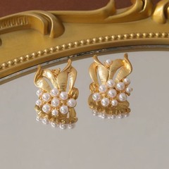 Vintage Style Pearl Jewelry Set Gold Leaf Necklace Bracelet Brooch & Earrings