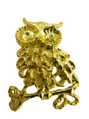 Vintage Rhinestone Owl Brooch Pin Bird Gold Tone