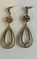 Vintage Dangle Earrings Gold Tone Black Red Blue Rhinestones Cluster Oval 3.5 In