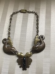 Spectacular MEXICAN MODERNIST Mixed Metal Onyx Dolphin Necklace 1920’s-30’s
