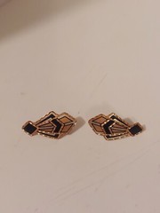 Art Deco Style Silver And Black On Copper Pierced Earrings