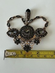 Vintage Black Rhinestone Brooch Pin or Pendant Attice Design