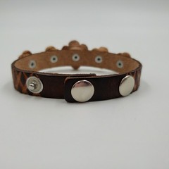Peasant Leather Flower Cuff Bracelet Adjustable Handmade Boho Country Cottage