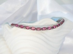 Sterling Silver 925 Rhodolite Pink Garnet Tennis Bracelet 8″