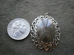 Petoskey Stone Fossil in Ornate Mount Vintage Oval Silvertone Pendant 12.8g