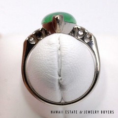 GIA Type A Green Jadeite Jade Diamond 14K White Gold Ring Size 5
