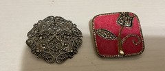 Two Pendant Pins No Chain Both Are Clean Shiny &very Nice Pins Sq. 1.25” Pink Si