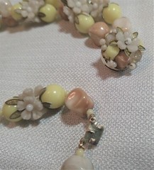 Vintage Beaded Yellow, Peach & Creme Double Strand Floral Lucite Necklace 17in