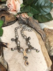 15. Vintage 925 Sterling Silver Ball charm Gemstone Beaded Sliding Necklace 17″
