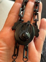 Rare Antique Victorian Gutta Percha Vulcanite Mourning Necklace Pendant Tassels