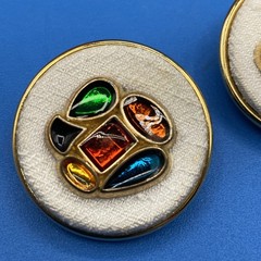 Vintage EARRINGS clip-on 1980s 1990s jeweled tones poured resin white fabric