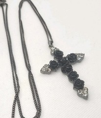 Vintage Black Cross Pedant Chain Necklace 32in.