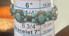 VTG Southwest Western Silver Turquoise Cabochons & Beaded Bracelet Adjustable