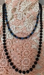 Necklace LOT OF 2 Blue Silver Black Stone? Glass? Beaded Plastic EUC
