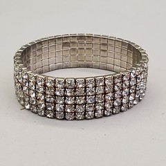 Vintage Rhinestone Stretch Bracelet Clear Multi-Tone 17mm Wide