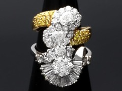 Antique Art Deco 2.48Ct Diamond and 18k White Gold Cocktail Ring Circa 1935
