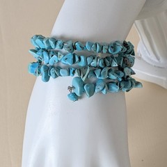 Premier Design Turquoise Chip Memory Wire Wrap Bracelet Retired Vintage Boho