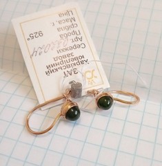 Vintage Earrings Nephrite Stone Gilding Sterling Silver 925 test Women’s Jewelry