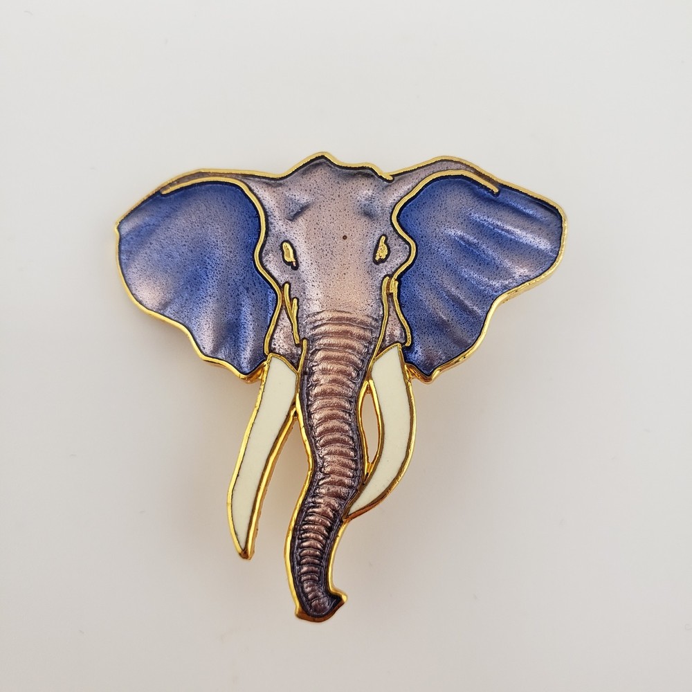William Spear Elephant Brooch Pin Purple Enamel Gold Tone Vintage 1989 Eclectic