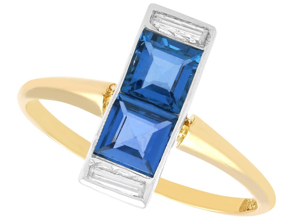 1.50Ct Sapphire and 0.24Ct Diamond 18k Yellow Gold Dress Ring Circa 1930