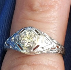 Original EARTH MINED DIAMOND Deco Engagement Ring 18K WHITE GOLD Solitaire S 6