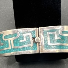 925 Vingage signed Taxco, MX. Silver Pendant and Braclet W/ Turquoise chip inlay