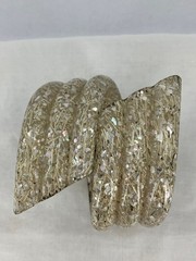 Vintage Lucite Confetti Bracelet Gold White Wide Bypass Clamper
