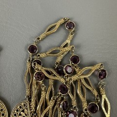 Vintage Necklace Gold Tone Multi Strand Purple Rhinestone Statement 25″