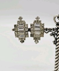 Victorian Crystal Earring Silver Tone Clip on Adorable Wedding Bridal 1.5 in #2
