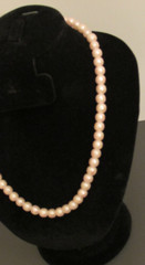 Beautiful Vintage Faux Pink Pearl Necklace 18″ Clasp Stamped D.B. Metal