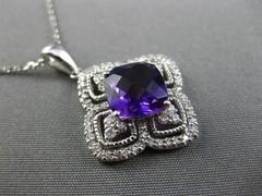 ESTATE 2.46CT DIAMOND & AMETHYST 14K WHITE GOLD SQUARE FILIGREE FLOATING PENDANT