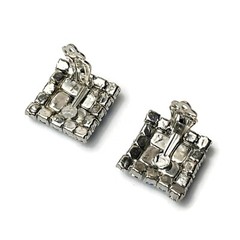 Sparkly Sky Blue Rhinestone Clip Earrings Mid-Century Prong Set Rhodium Plated