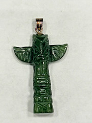 Vintage Hand Carved Jade Totem Pole Pendant Sterling Silver Bail