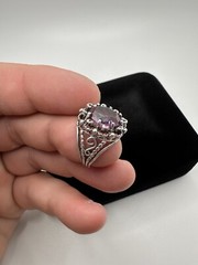 Vintage Ornate Purple Sapphire Sterling Silver Ring Signed TB Size 6.25