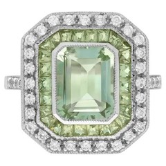Art Deco Style Lab Created Diamond Green Amethyst Peridot 14K White Gold FN Ring