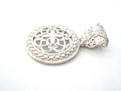Sterling Silver Open Work Round Pendant Italian Vintage Slide For Necklace