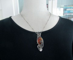 POLAND STERLING PENDANT NECKLACE, 70MM or 2 3/4 INCH PENDANT, STERLING BAR CHAIN