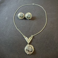Vintage Sorrento Sterling Hematite Necklace & Clip Earrings Filigree Set